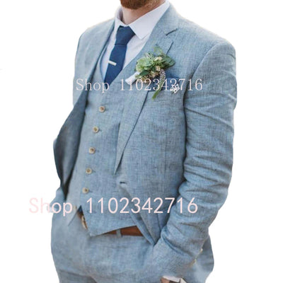 Costume Homme Linen Men Suits Groom Tuxedo for Wedding | SAMAG