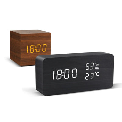 Alarm Clock LED Wooden Watch Table Voice Control Digital | SAMAG