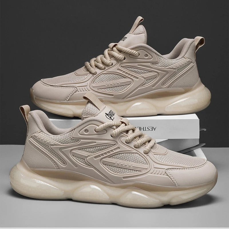 Men's Sports Shoes Trendy Flat Heel Low-top Soft-soled Round Toe Lace-up Large Size New High-quality Solid Color Running Shoes