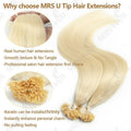 U Tip Fusion Hair Extensions Blonde Natural Real Human Hair Extensions 1.5cm Keratin Hair Capsules 50pcs 30g 40g 50g 12-24inch