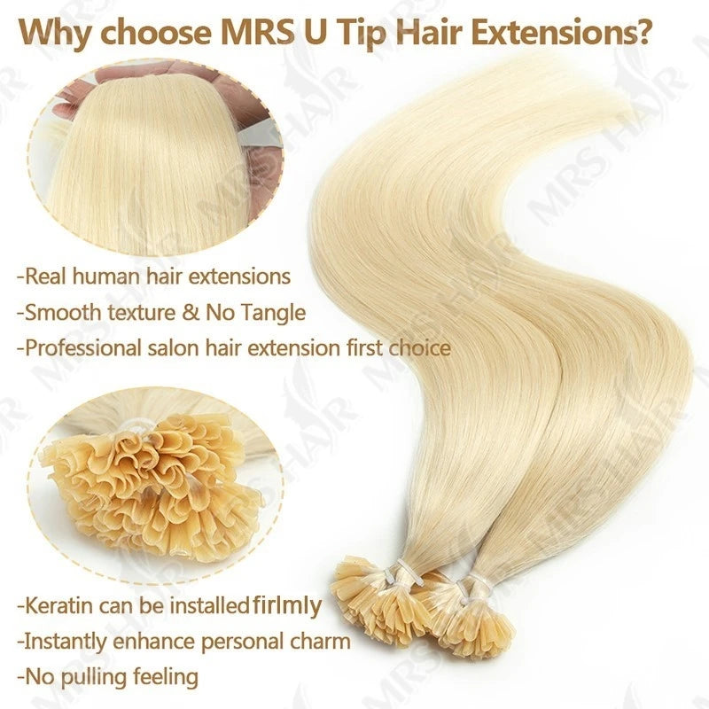 U Tip Fusion Hair Extensions Blonde Natural Real Human Hair Extensions 1.5cm Keratin Hair Capsules 50pcs 30g 40g 50g 12-24inch
