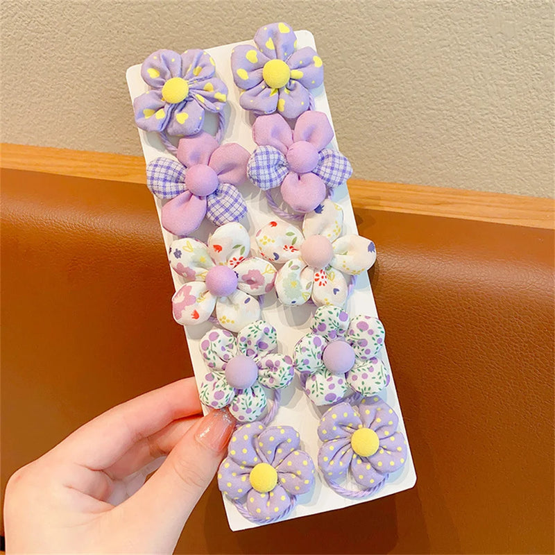 10Pcs/Set Flower Elastic Hair Ties Lovely Boutique Large Flower Rubber Bands Sweet Ponytail Holders Baby Girls Hair Accessories