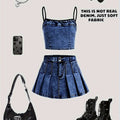 Girls' Casual Short Skirt Set, Faux Denim Camisole | SAMAG