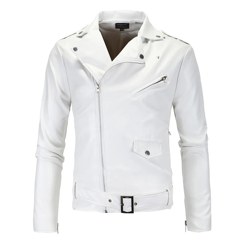Men's trendy locomotive leather jacket British white washed leather jacket