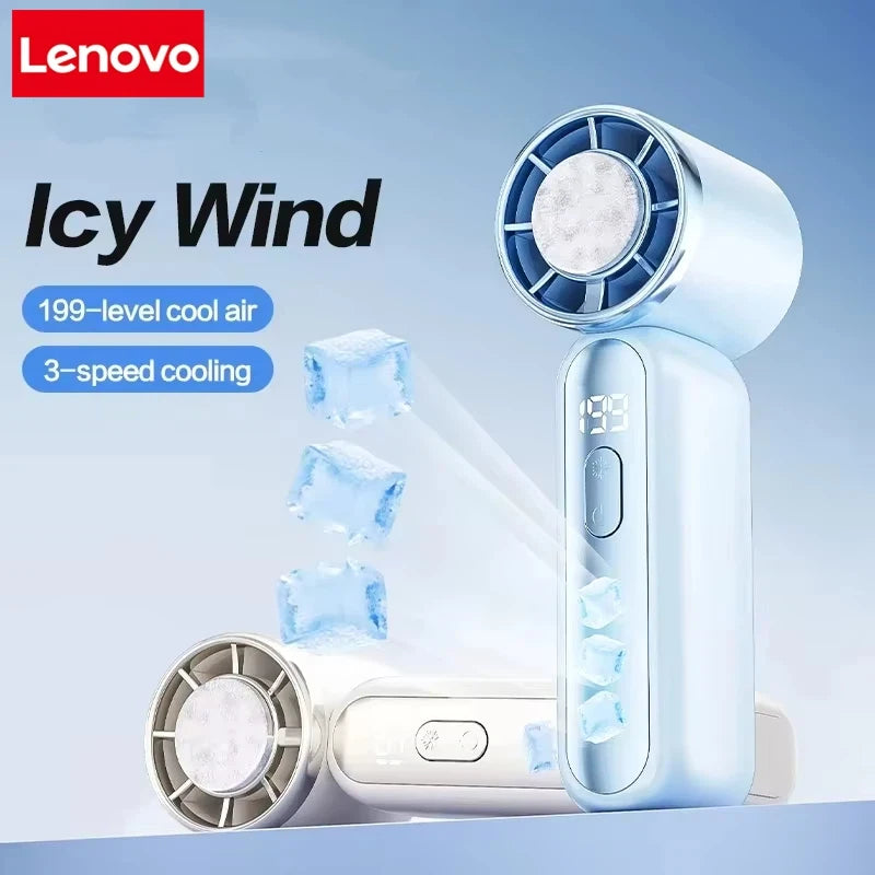 Lenovo Portable High Speed Cooling Handheld Fan 3000mAh Rechargeable 199 Wind Speeds Adjustable Foldable Air Cooling Turbo Fan