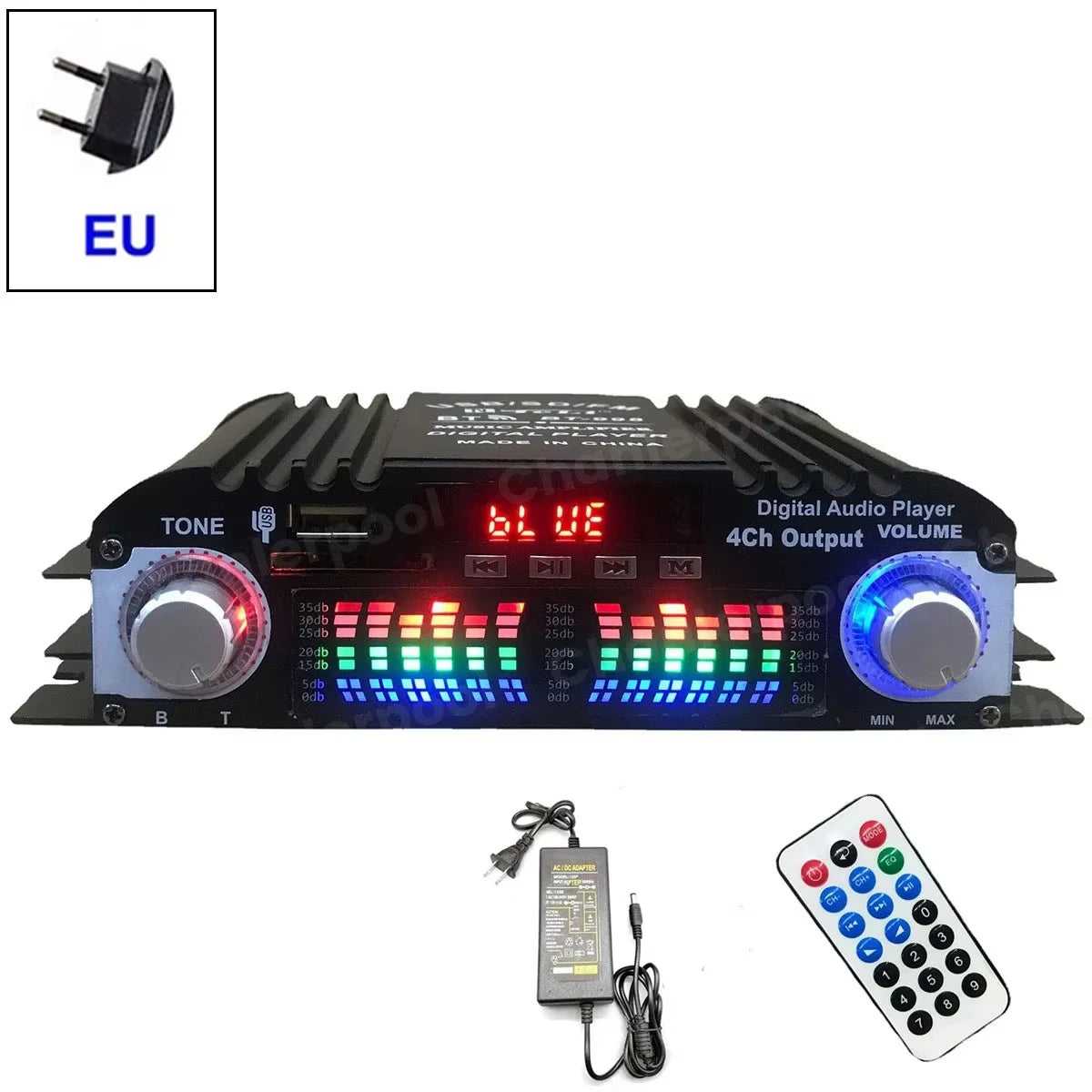 HiFi Sound Amplifier 4 Channel Digital Audio Bluetooth Amplifier Power Karaoke Player FM Radio Support Remote Control