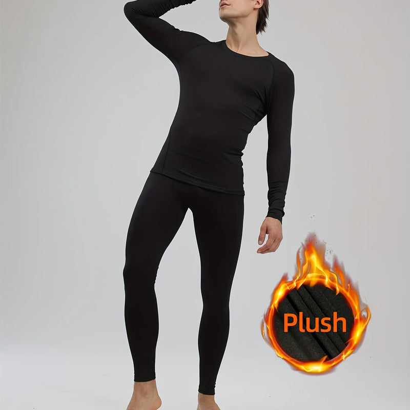Sports thermal underwear set, quick drying thermal jacket and elastic compression pants, suitable for outdoor sports, home warm