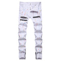 Men Painted Stretch Denim Jeans Zippers Buttons Fly Biker | SAMAG