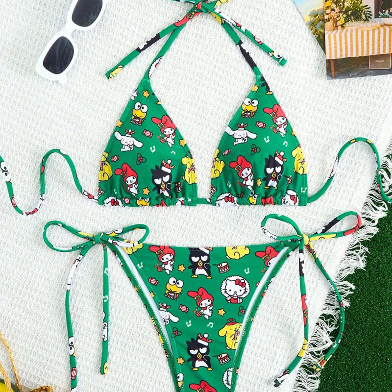 Sanrio Christmas Print Halter Bikini Set Women Cute | SAMAG