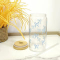 500ml Cute Bow Glass Cup Tumbler Mason Jar Shaped Water Bottle With Lids Straw Coffee Cups Party Gift for Iced Coffee Juice Cup
