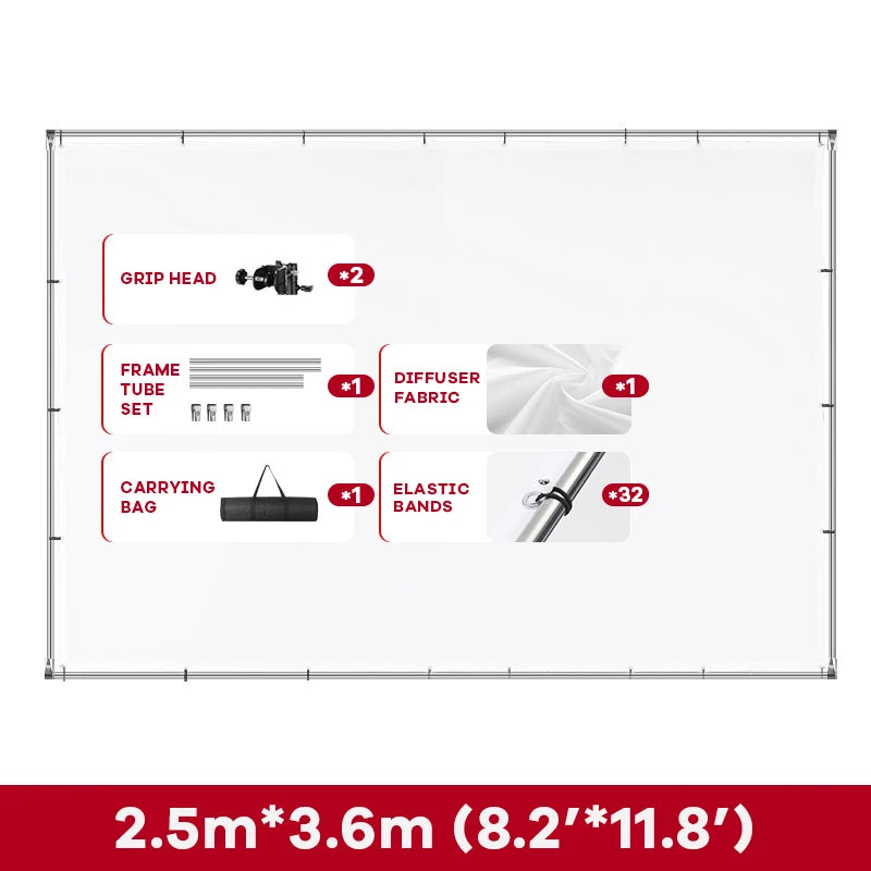Detachable Diffuser Panel Portable Overhead Diffusion Butterfly Screen Scrim Frame Kit for Photography Studio Furniture Shooting