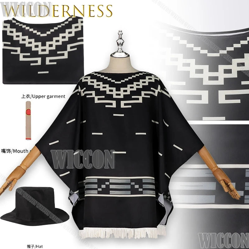 Movie Cosplay Clint Eastwood Poncho Cowboy Serape Aztec Pattern Black Fringed Shawl Cape Cloak Hat Halloween Navidad Comic Con