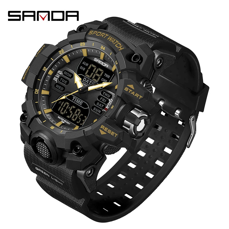SANDA Men Quartz Watches G Style Military Sports LED Digital Outdoor Waterproof Dual Display Wristwatch - Visuel 14 | SAMAG