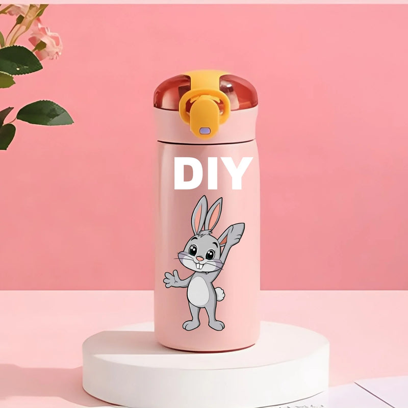DIY 460ml Portable Kids Thermos Mug With Straw Stainless Steels Cartoon Vacuum Flasks Cute Thermal Water Bottle Customize logo