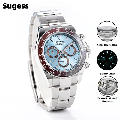Sugess Diving Mens Watch Panda Automatic Mechanical Chronograph Peacock SL4801 Movement Wristwatch Waterproof Ceramic | SAMAG