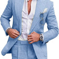 Men‘s Linen Pant Suit Set Plus - size Black Blue Single Button 2 - Piece Summer Business Formal Casual - View 9 | SAMAG