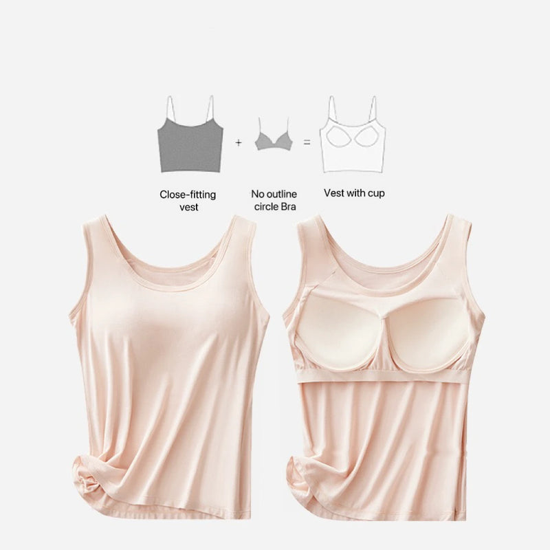 1pcs Women's Vest Tops Round Neck Vests Solid Color Padded Slim Fit Tank Tops Sexy Feminino Casual Tank Tops With Built In Bras