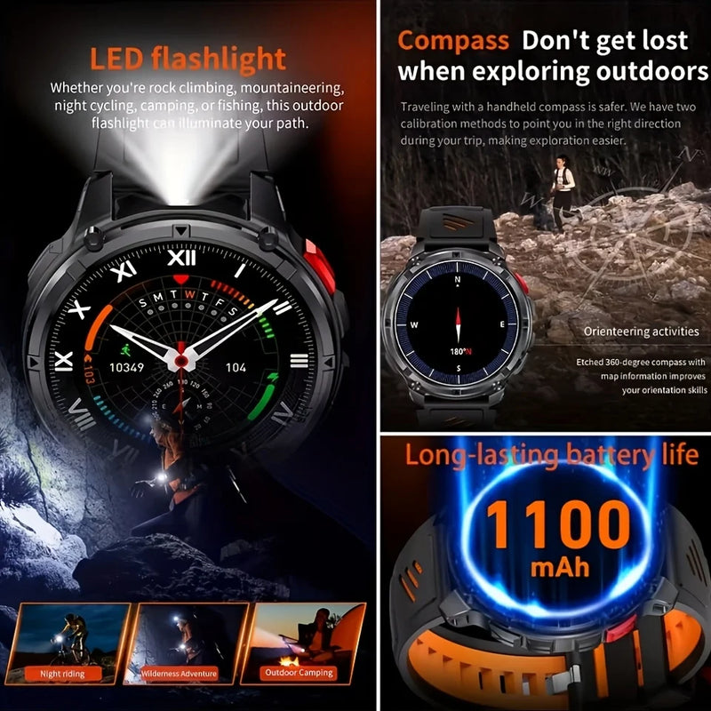 New T-REX3 Ultra 1100mAh Battery SmartWatch 10ATM Waterproof GPS Compass Flashlight 1.7" AMOLED HD Call Sports Smart Watch Men