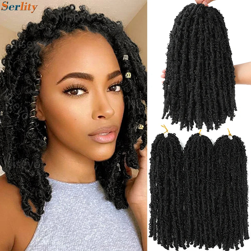 Short Butterfly Locs Crochet Hair Black Crochet Bob Hair 14”12” Light Weight Messy Distressed Butterfly Faux Locs Crochet Braids