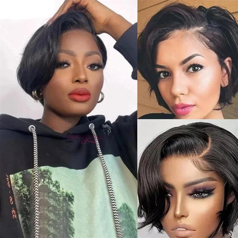 Side Part Wig Human Hair 13x1 Lace Frontal Wigs Pixie Cut Short Bob Human Hair Wigs For Women 13x4 Lace Front Human Hair Wig