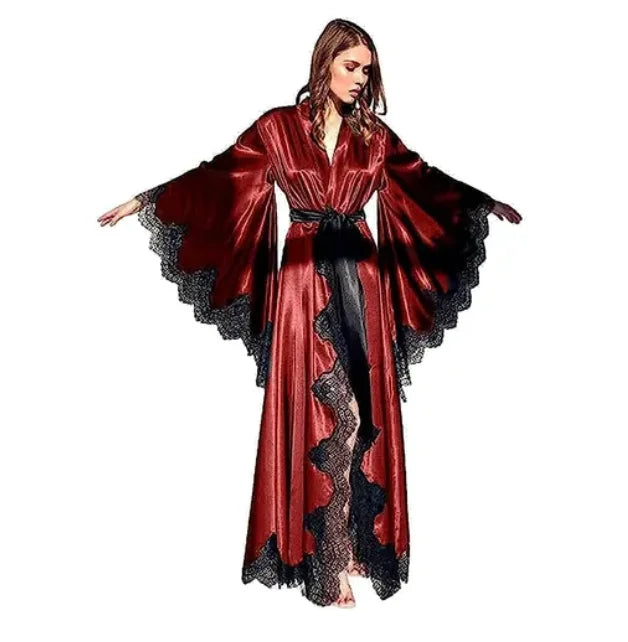 Women Robes Sleepwear Kimono Pajamas Pure Long Black Silk | SAMAG