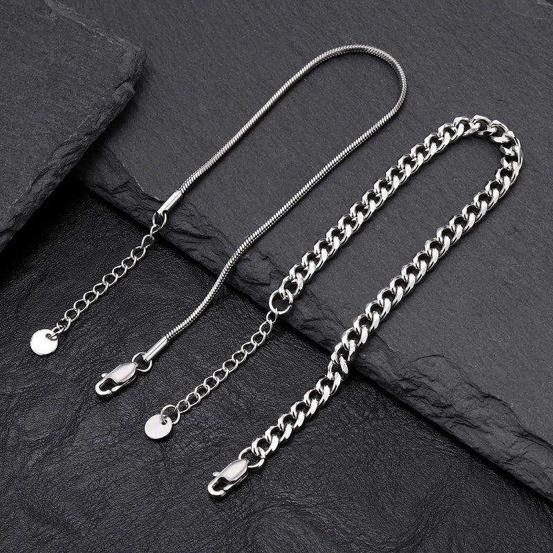 2pcs Cuban Chain Bracelet for Men Boys,Waterproof Stainless Steel Silver Color Chain Wristband,Stylish Fahter's Day Gift