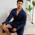 Solid Color Simple Homewear Men's Sleepwear Silk Satin Robe Shorts Pajamas Suit Spring Autumn Long Sleeved Bathrobe Nightgown