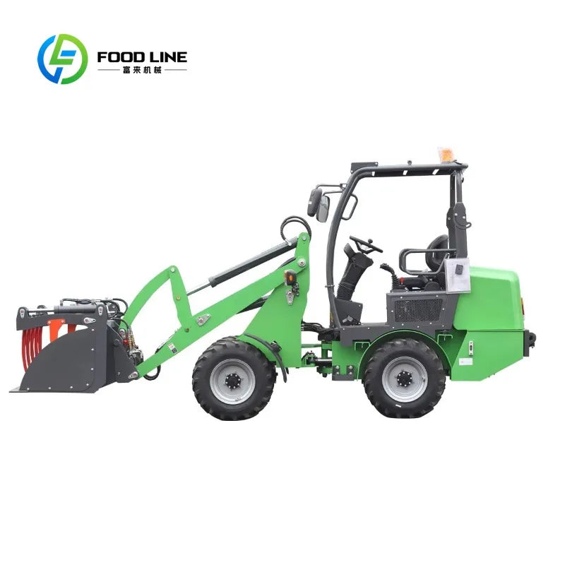 Customized 1 Ton Mini Electric Front End Wheel Loader With Manure Bucket For Farm Livestock Waste Handling