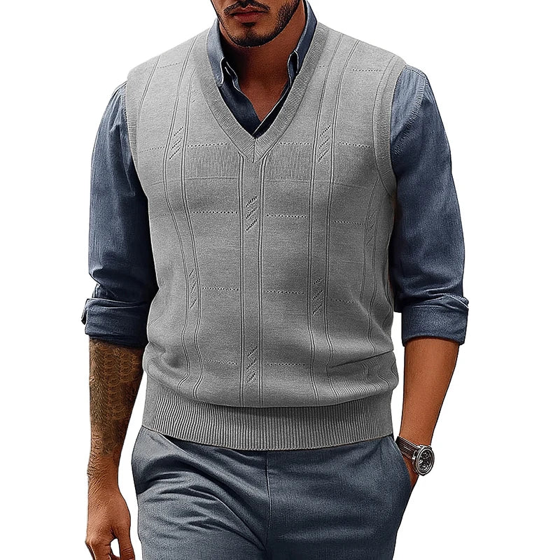 Men's Sweater Vests V Neck Cable Twist Knit Sleeveless Vests Casual Pullover Sweater Lightweight V-Neck Vest Pullover