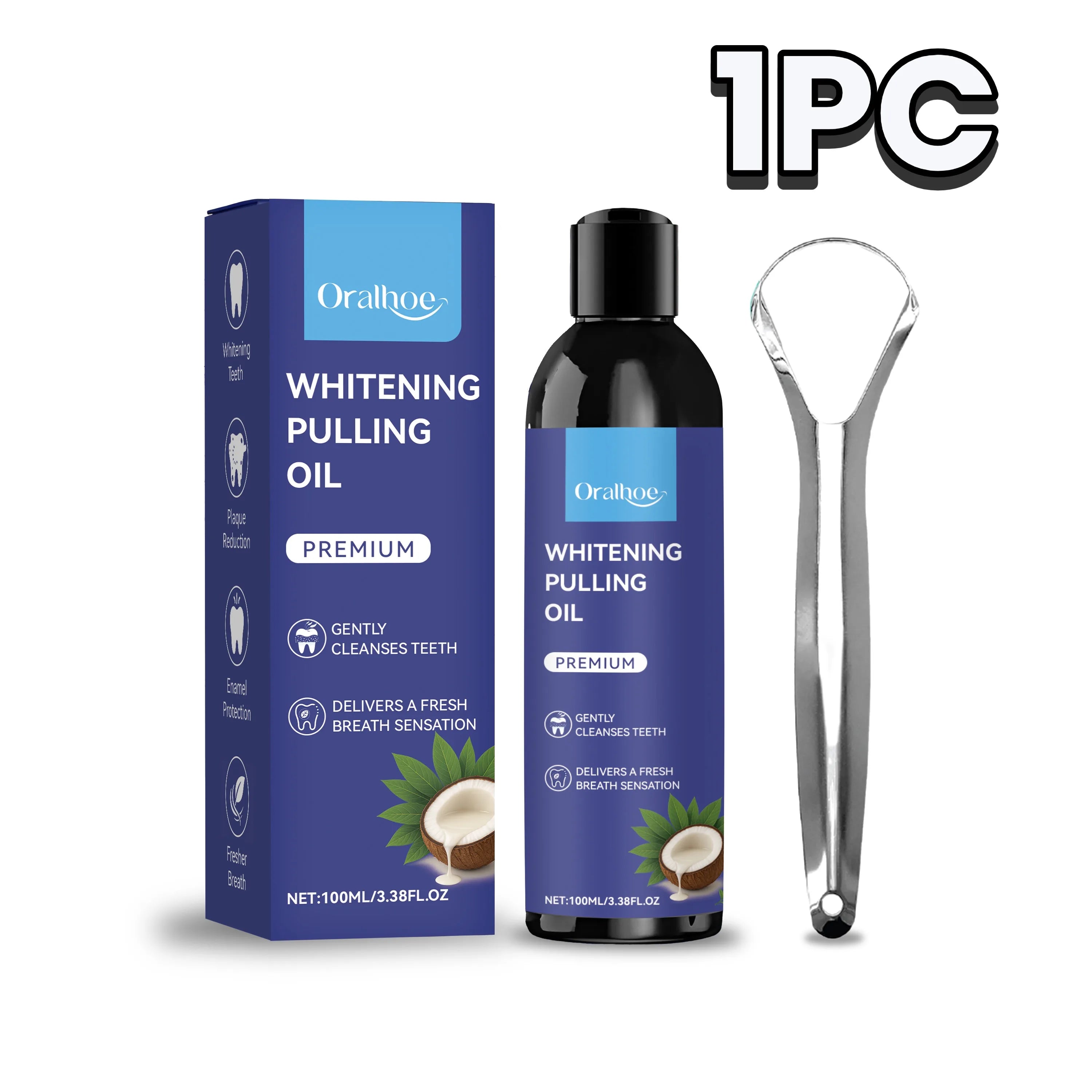 Coconut Oil Pulling Mouthwash With Mint Tongue Scraper Alcohol Free Teeth Whitening Oral Rinse Non-greasy For Fresh Breath Healthy Gum Soothing Gums Natural Fluoride Free Anti Plaque Clean Mouth Wash Vegan Travel Size New