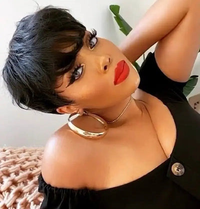 Straight Short Pixie Cut Wigs With Bangs For Women Ombre Brown Red Brazilian Human Hair Wigs Full Machine Made Wigs