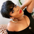 Straight Short Pixie Cut Wigs With Bangs For Women Ombre Brown Red Brazilian Human Hair Wigs Full Machine Made Wigs