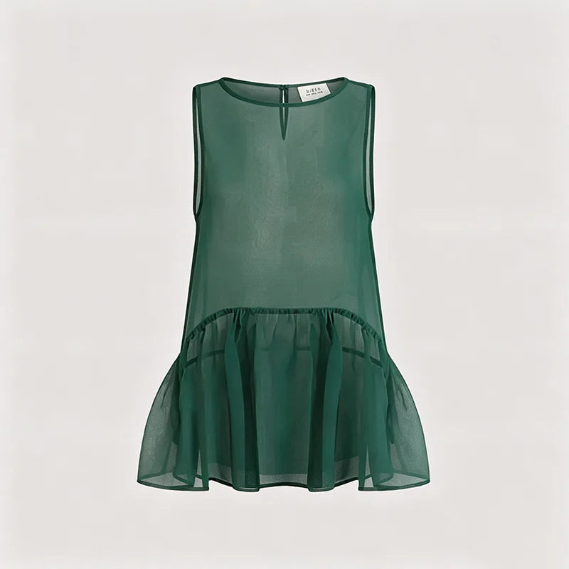 LIMO Sheer Mesh Sleeveless Top Women Ruffle Hem Flowy - View 8 | SAMAG