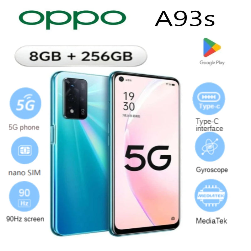 2026 new OPPO A93s 5G Smartphone - Globally Unlocked Dual Nano-SIM 6.5-inch 90Hz Display 8GB+256GB Storage 48MP Triple Camera