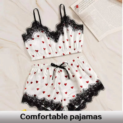 Pajama Suit Women Fashion V - Neck Stretch Satin Lace Sexy | SAMAG