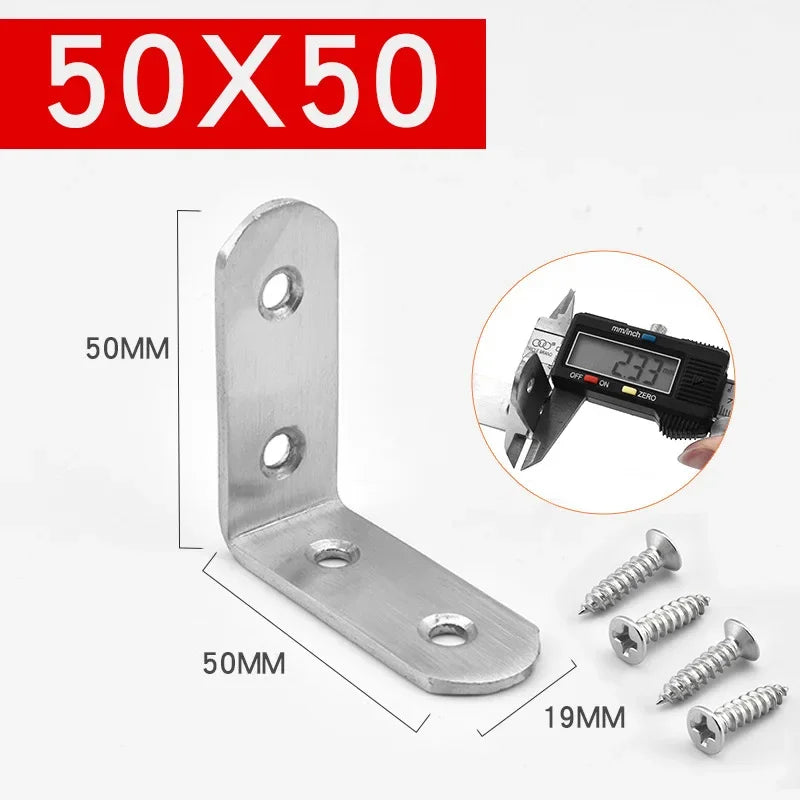 Corner Bracket Connector Brace (Stainless Steel) - 90 Angle Iron Joint Fastener for Furniture Cabinet Screens Shelf Support