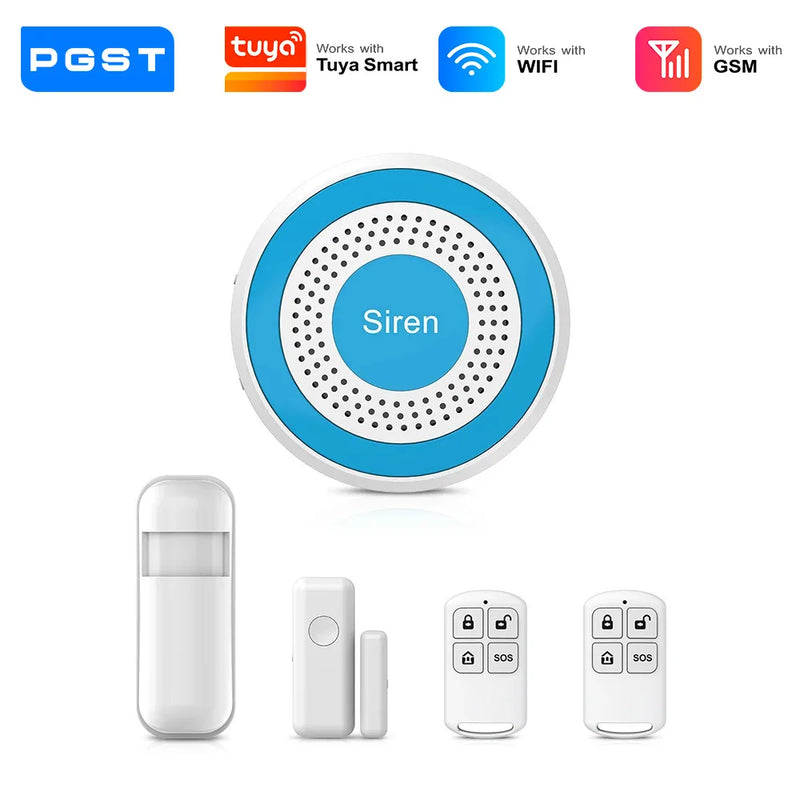 PGST WiFi Alexa Tuya Smart Life Home Alarm Security System Kit Home Automation Alarm Security Protection Door Motion Sensor