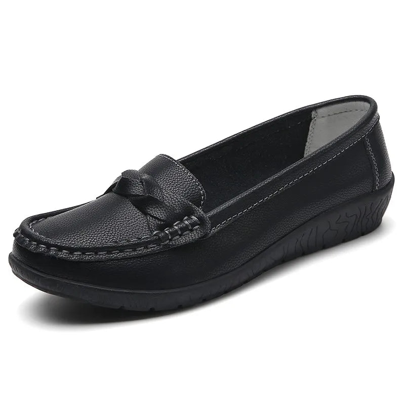 Fashion Genuine Leather Women Flats Black Nurse Shoes Moccasins Ballet Flats Oxford Women Shoe Casual Plus Size Shoes Female