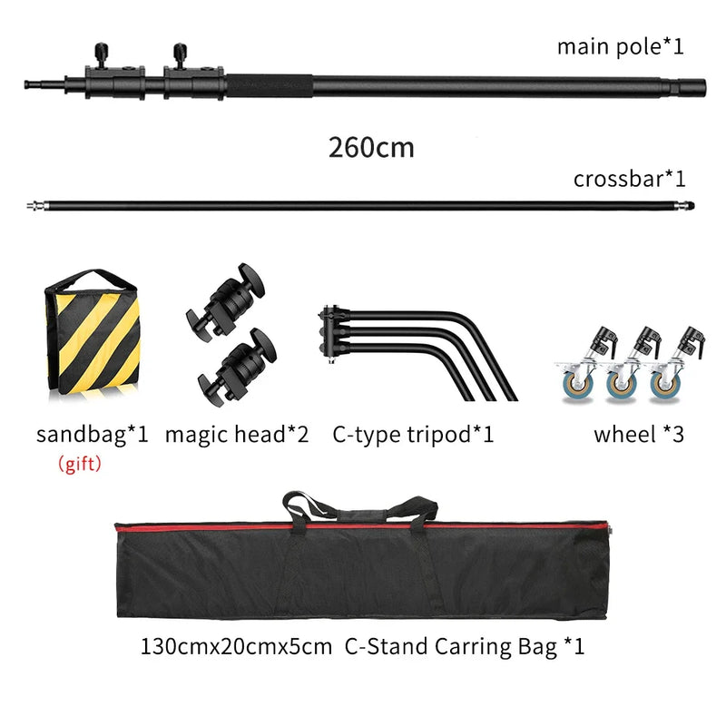C Stand Stainless Steel Kit Light Stand With Weight Bag Photo Studio Accessories Extension Rod 2.49M Length Arm Cross Boom
