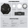 Triopo K3 Quick-Setup Bowens Mount Octagon Softbox One-Step Install Portable Light Modifier Umbrella Reflector W/ Honeycomb Grid