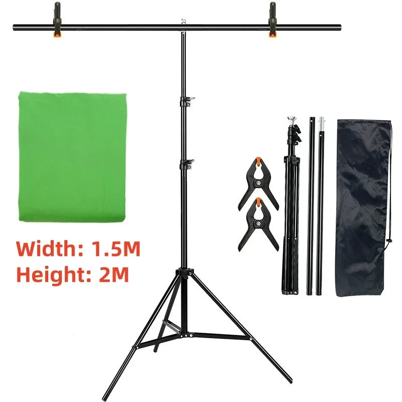 T-Shape Backdrop Stand Kit with Background Cloth Video Chroma Key Green Screen Frame Stand For Photography Photo Studio Props