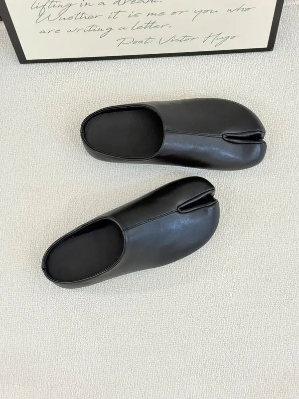 Women Split Toe Mules Soft Leather Tabi Clogs Casual Slip On Low Heel Backless Loafers Comfortable Vintage Flat Shoes for Female