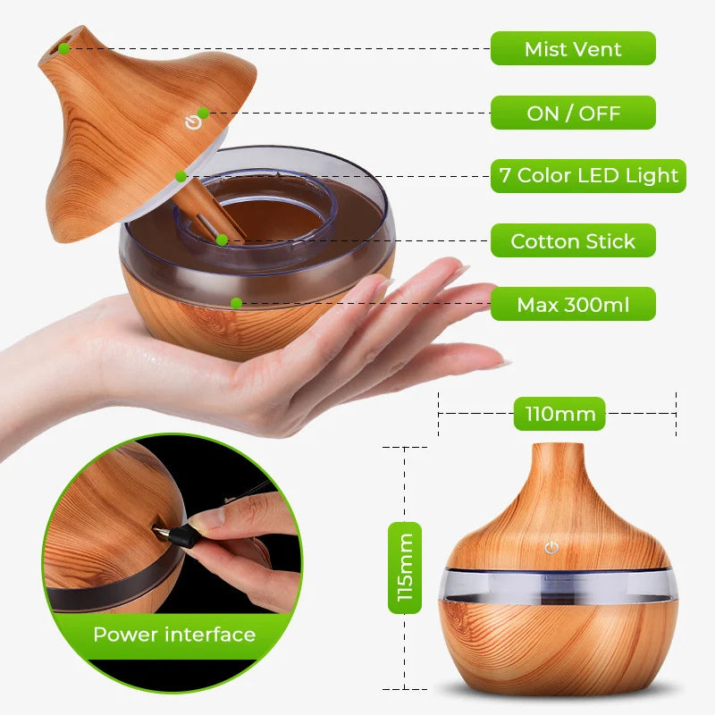 Home Wood Grain Air Humidifier Purifier Aroma Diffuser USB Ultrasonic Cool Mist Sprayer Essential Oil Fragrance