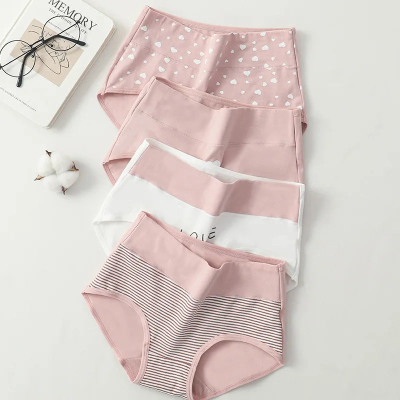 4Pcs Women'S Cotton Panties High Waist Body Shaper Underwear Plus Size M-5XL Sexy Ladies Briefs Breathable Solid Female Lingerie