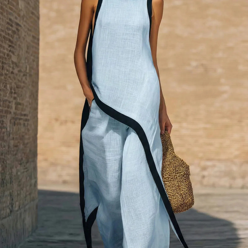 2026 New European American Women's Two-Piece Set: Solid Sleeveless Blouse with High Waist Pants, Elegant Casual Matching Outfit