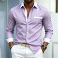 Men's shirt color blocking black and white lapel slim fit | SAMAG