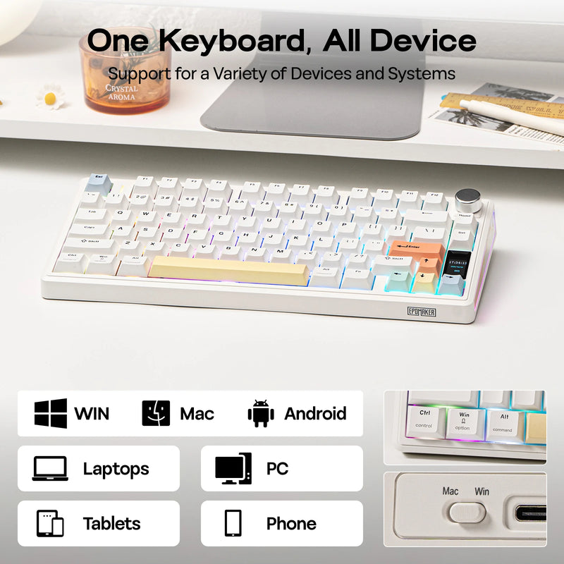 EPOMAKER TH80 V2 PRO 75% ANSI US QWERTY Layout Hot-Swap Gasket Tri-mode Wireless Mechanical Gaming Keyboard with RGB Backlight