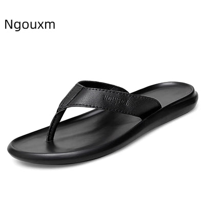 Men'S Genuine Leather Slip-On Flat Flip Flops Classic | SAMAG