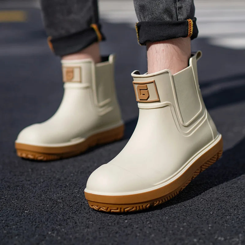 Men's Short-Tube Non-Slip Rain Boots Fashionable Low-Top Water Shoes Pvc One-Piece Molded Rain Boots, Waterproof Shoes Farm Work