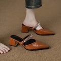 Slip-on Pointed-toe Chunky Heel Mules Casual Fashion Style Multi-colored Metal Chain